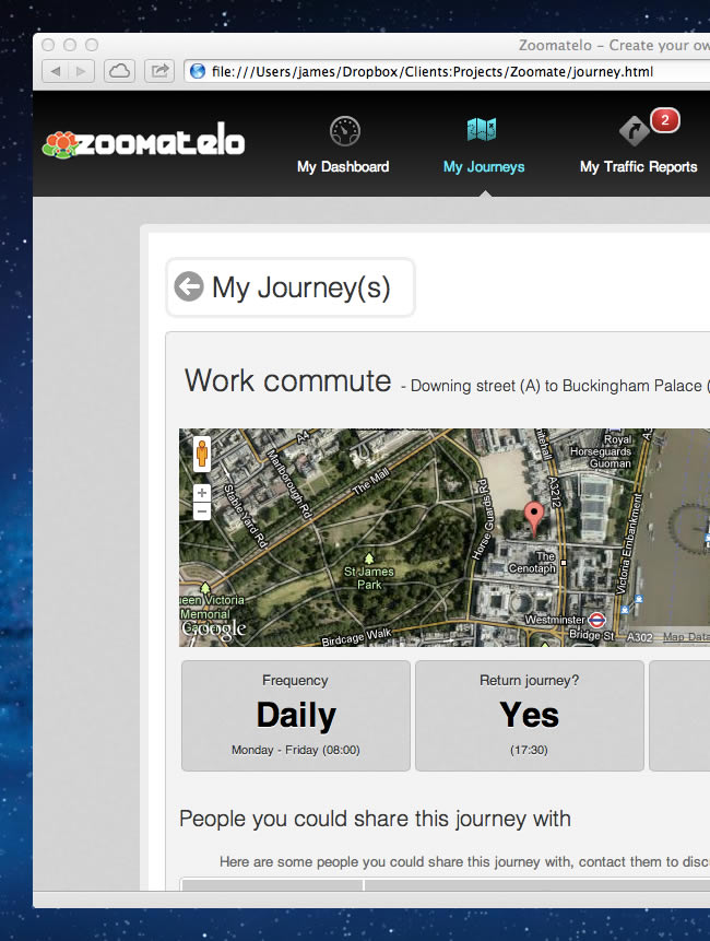 Screenshot of one of the Zoomatelo account management screens