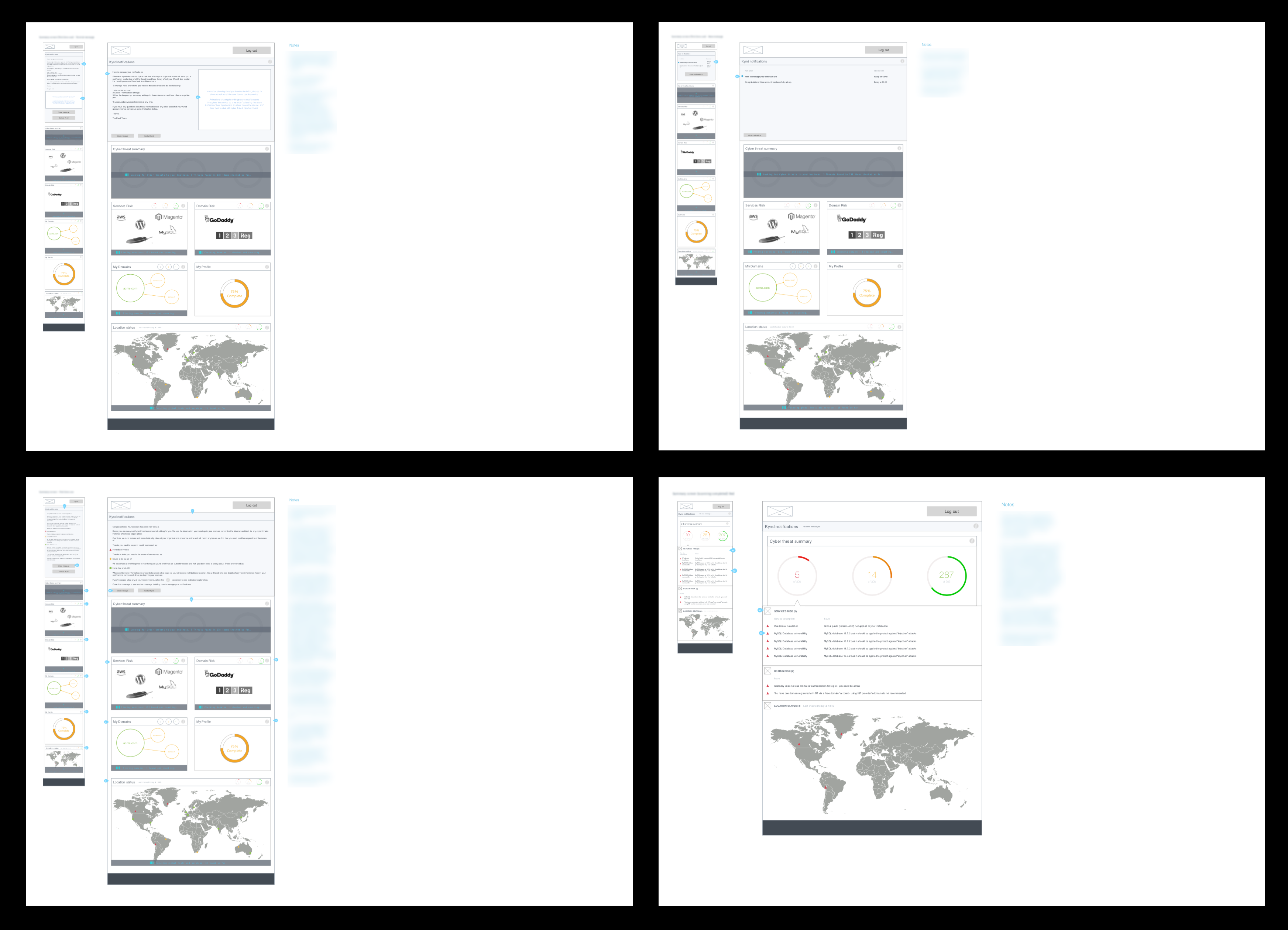Screenshots of example documentation of designs for different states of screens